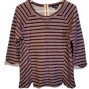 Lucky Brand Women's Top 1/4 Sleeve Striped Blouse With Zipper Accent Size XS